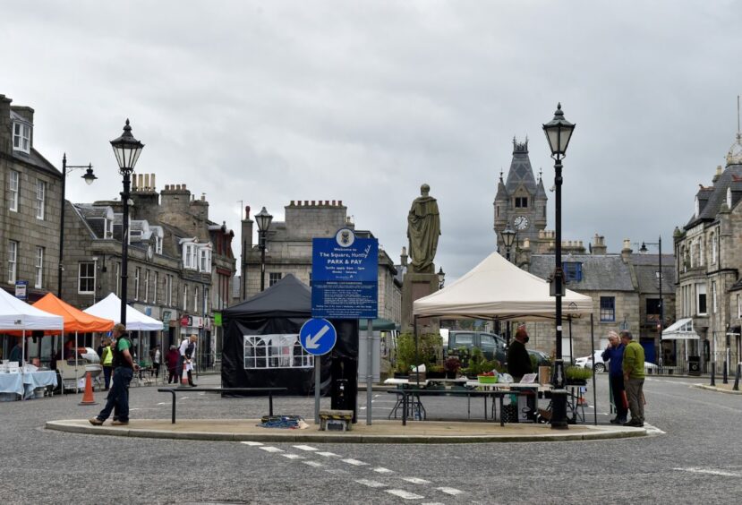 Market in Huntly Square, Aberdeenshire.