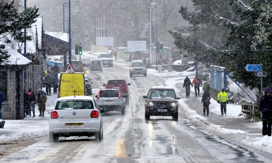 Snowy streets in Aviemore