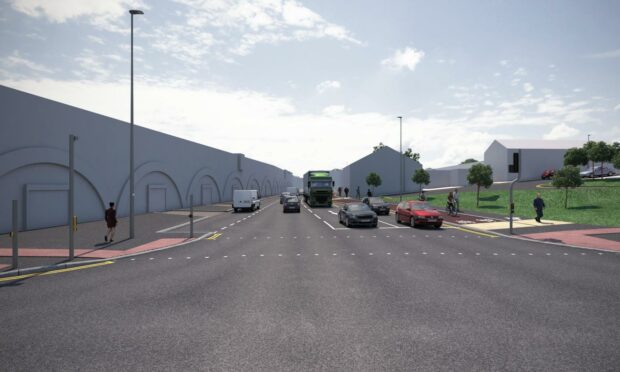 An artist's impression of what the street will look like once the project is finished, looking south from the Palmerston Place junction. Image: Aberdeen City Council.