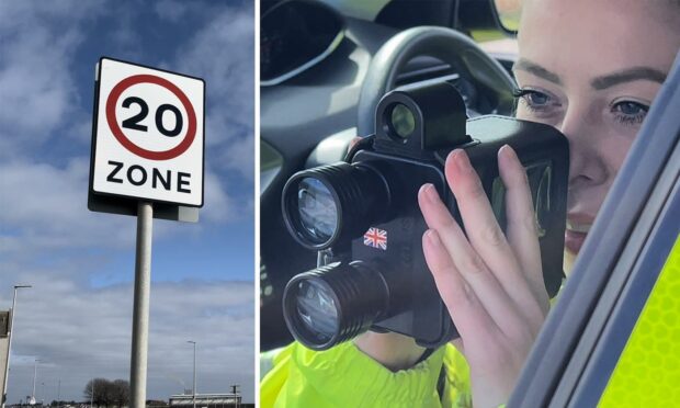 A 20mph speed restriction on Golf Road, Aberdeen and PC Susan Mair with a laser speed gun.