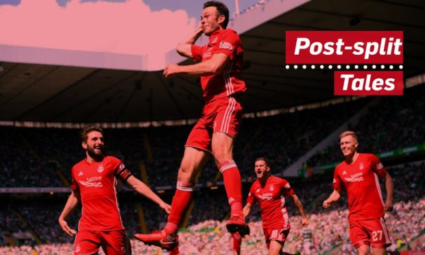 Andy Considine celebrates his goal against Celtic on the final day of the 2017-18 season