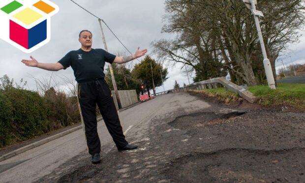 Fordoun resident Alex Wasinowicz is concerned about potholes on his street and around the village of Fordoun. Photograph by Kath Flannery.