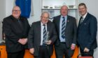 From left to right: Fraserburgh chairman and Aberdeenshire and District FA president Finlay Noble, Highland League secretary Rod Houston, former president of the Highland League Dennis Bridgeford and SPFL chief executive Neil Doncaster.