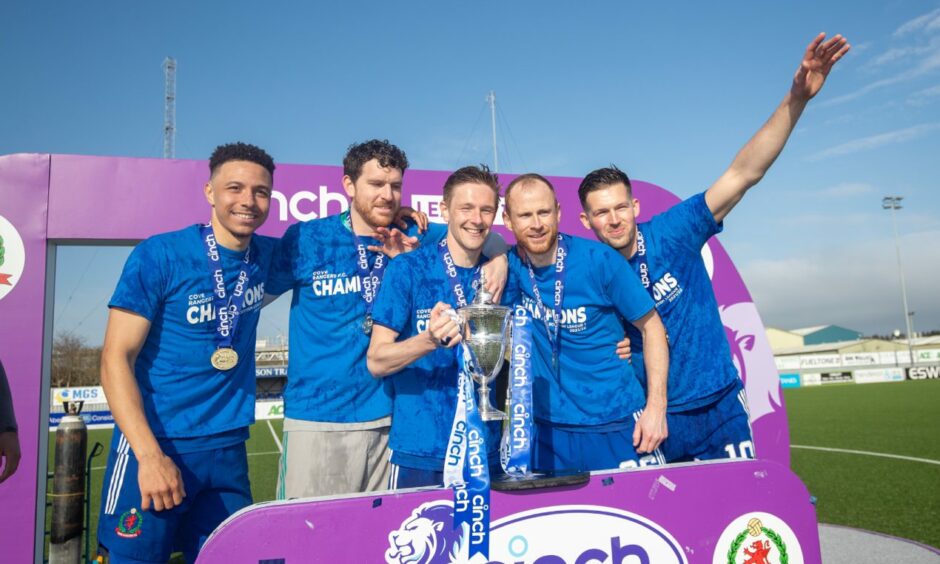 Blair Yule, centre, with Cove Rangers team-mates Leighton McIntosh, Stuart McKenzie, Mark Reynolds and Jamie Masson