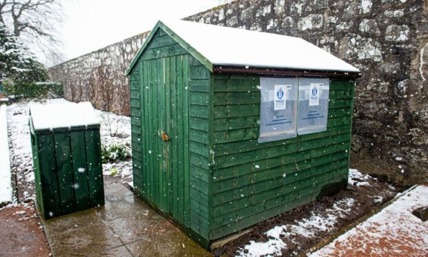 Damage to the shed at Ellon Castle Gardens. Picture by Wullie Marr.