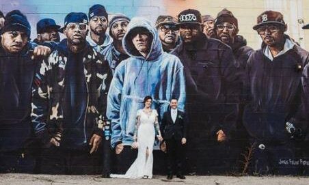 Mr and Mrs Hardy at the Eminem mural in Detroit. Picture supplied by girlwiththetattoos