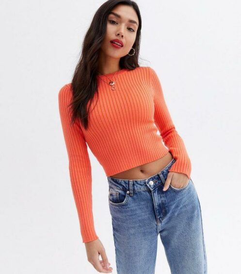 New Look: Coral Ribbed Crew Neck Crop Jumper £15.99