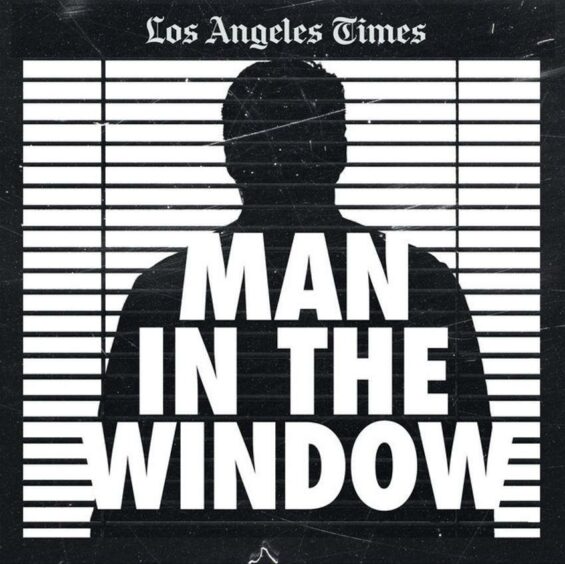 A man in sillhouette behind a Venetian blind with the words "Man in the Window" superimposed 