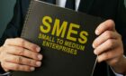 Businessman holds SMEs Small to Medium Enterprises folder.