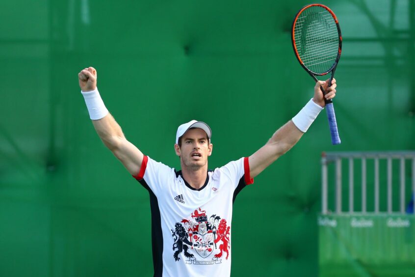 RIO DE JANEIRO, BRAZIL - AUGUST 12, 2016: Olympic champion Andy Murray of Great Britain celebrates victory after men's singles quarterfinal of the Rio 2016 Olympic Games at the Olympic Tennis Centre; Shutterstock ID 625590440; purchase_order: P&J H&W; job: Sports psychology - anger