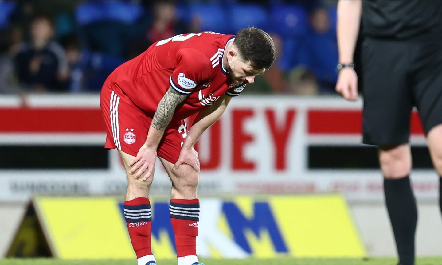 Aberdeen's Matty Kennedy looks dejected after their defeat against St Johnstone