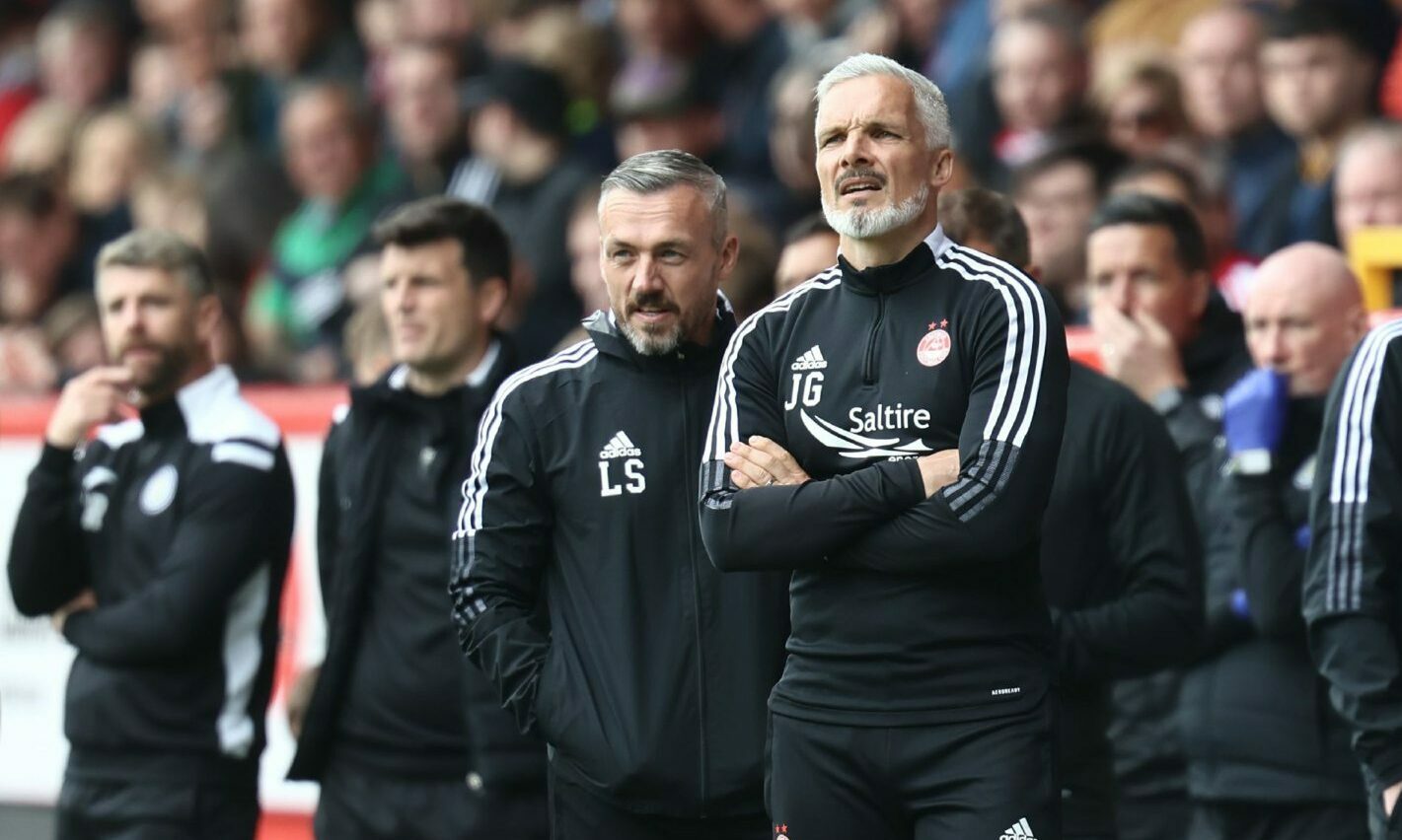 Aberdeen manager Jim Goodwin at the side of the football pitch