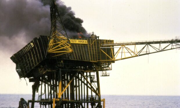 The North Sea Piper Alpha oil rig off the coast of Aberdeen after it caught fire, killing 167 people.