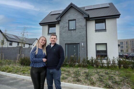 Oliver and Krista outside their new home at Countesswells (one of CHAP Homes' properties)