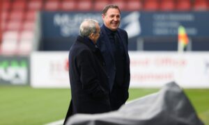 Malky Mackay with Ross County chairman Roy MacGregor.