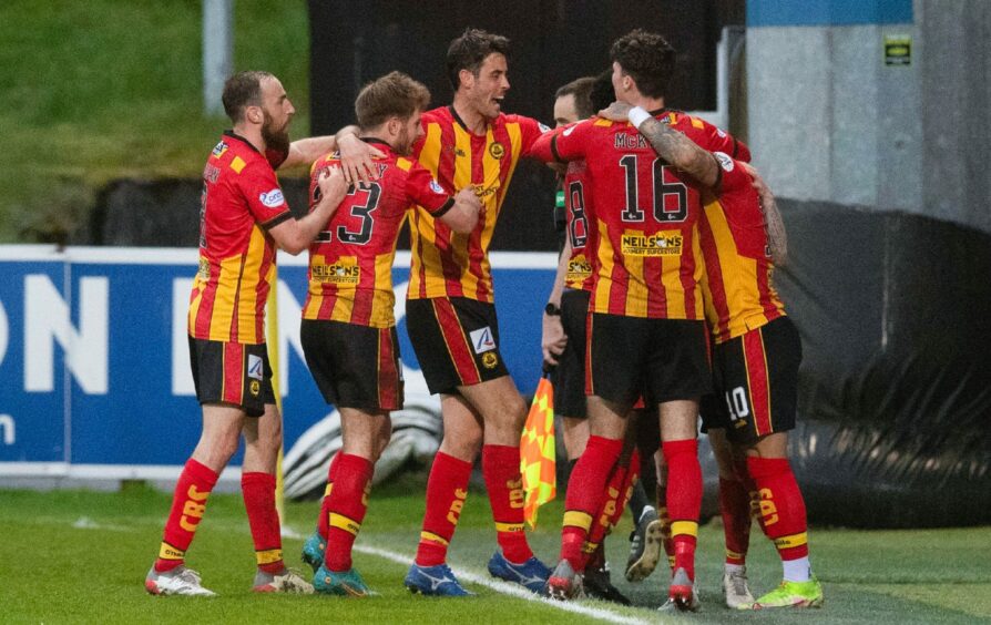 Partick Thistle players during their play-off tie with Inverness