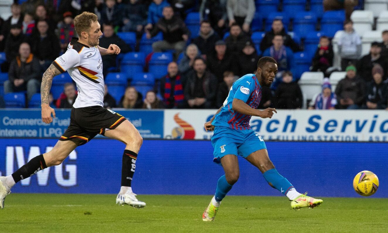 Austin Samuels scores the winner for Caley Thistle against Partick Thistle on Friday.