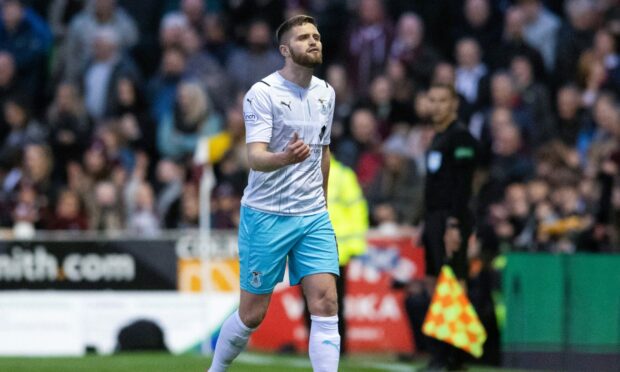 Danny Devine is sent off by referee Willie Collum against Arbroath on Friday.