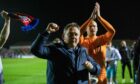Inverness manager Billy Dodds celebrates after the penalty shoot-out win at Arbroath.