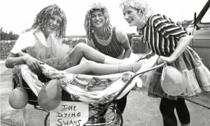 1987 - The Dying Swans, from left, Gladys Aitken, Freda Simpson and Sheila Millar prepare to set off in a pram race, organised by Kintore Fire Brigade as part of the town’s Gala Week.