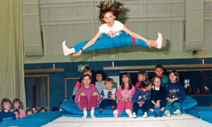 1991 - Flying high is Debbie Taylor, 10, as she tries out the trampoline at the Alexander Collie Sports Centre.