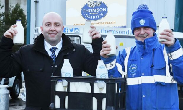 l-r William Thomson, managing director, Thomson Dairies, and deliveryman Liam Kelly.