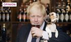 Boris Johnson with a pint (and a puppy) (Original photo: Jeremy Selwyn/Evening Standard/Shutterstock)