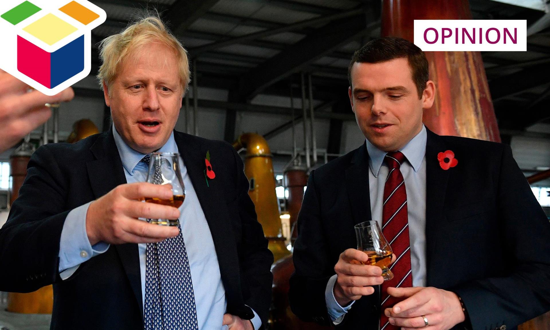 Prime Minister Boris Johnson and Scottish Conservatives leader Douglas Ross taste whisky during the 2019 general election campaign (Photo: Daniel Leal-Olivas/AP/Shutterstock)