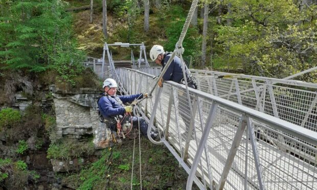 Repair works took place throughout May at the Corrieshalloch Gorge suspension bridge. Supplied by National Trust for Scotland.