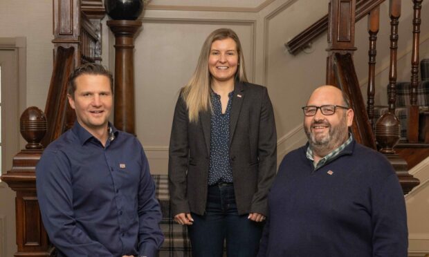 Picture shows; John Willis (left), sales director at 2 Circles Solutions; Angela Kinghorn (centre), executive director of BNI Scotland North, and Andrew Alleway (right), managing director of Tidy Green Clean. Supplied by BNI Scotland North.