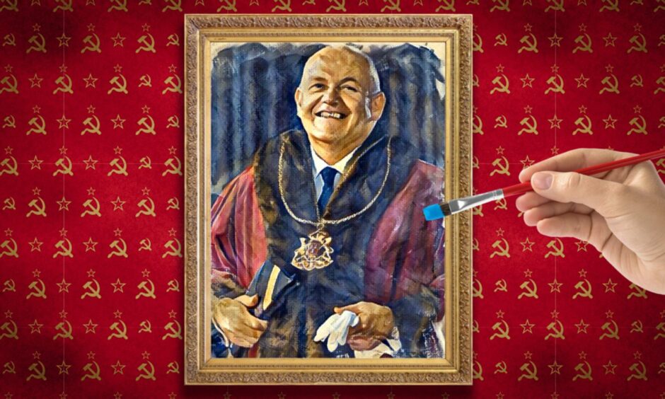 The Press And Journal's mock up of Lord Provost Barney Crockett's portrait when we broke the story in March. Picture by Roddie Reid/DCT Media.