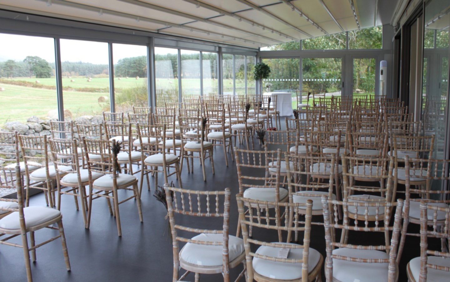 seating at The Cowshed wedding venue in Aberdeenshire