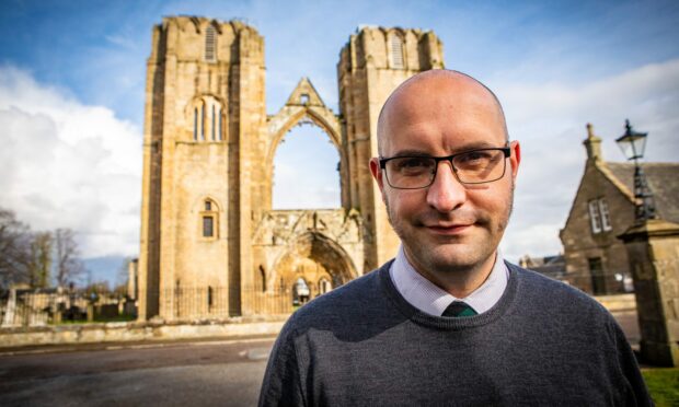 David Mackay outside Elgin cathedral