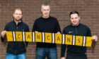 From left to right: new Forres Mechanics signing Robert Donaldson, manager Steven MacDonald and Andrew Skinner