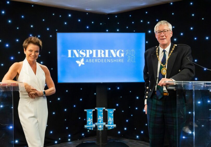Bill Howatson with Fiona Stalker at the 2021 Inspiring Aberdeenshire awards