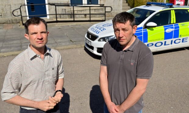 Andrew Bowie and the Scottish Police Federation's, David Threadgold outside Portlethen Police Station earlier this year. Image: Kami Thomson/DC Thomson