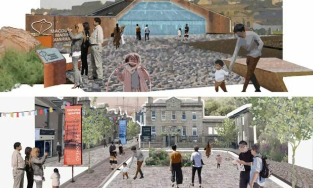 Drawings for the Macduff aquarium expansion and Peterhead cultural quarter. Photo: Aberdeenshire Council.