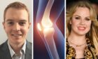 Luke Farrow next to an image of an x-ray of an arthritic knee and a photo of Joanne Clifton