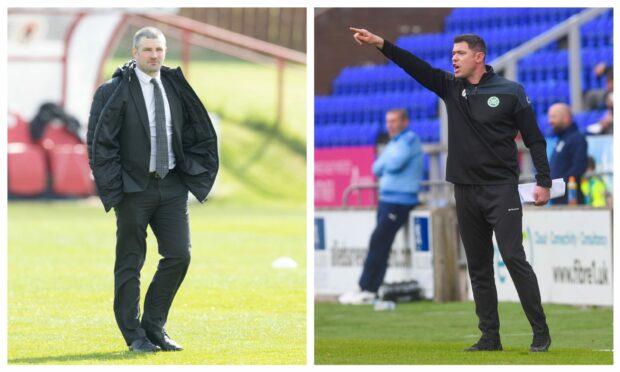 Fraserburgh manager Mark Cowie, left, and Buckie Thistle boss Graeme Stewart