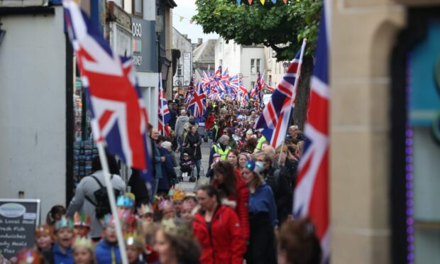 Children on parade in Orkney as Jubilee celebrations begin. Photo by Ken Amer.