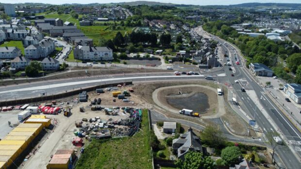 Aerial photography of the new road around the Haudagain, photograph by Paul Glendell, 19/05/2022