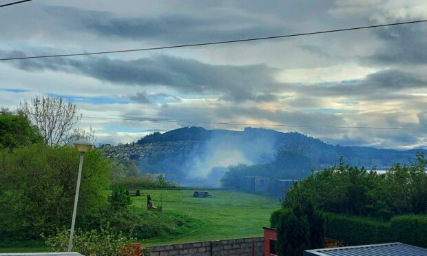 Fire crew sent to tackle area of gorse on fire in Merkinch. Supplied by Michelle Henderson.