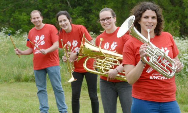 Steven Tubbs, Elizabeth Patterson, Louise Gray and Aileen Robertson from Moray Concert Brass. Photo by Sandy McCook/DCT Media