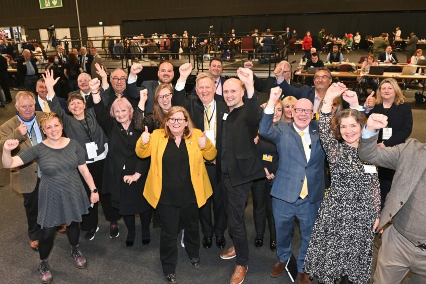 Councillor Gill Al-Samarai (pictured far right) with her fellow SNP members at the 2022 election count. Picture by Scott Baxter.