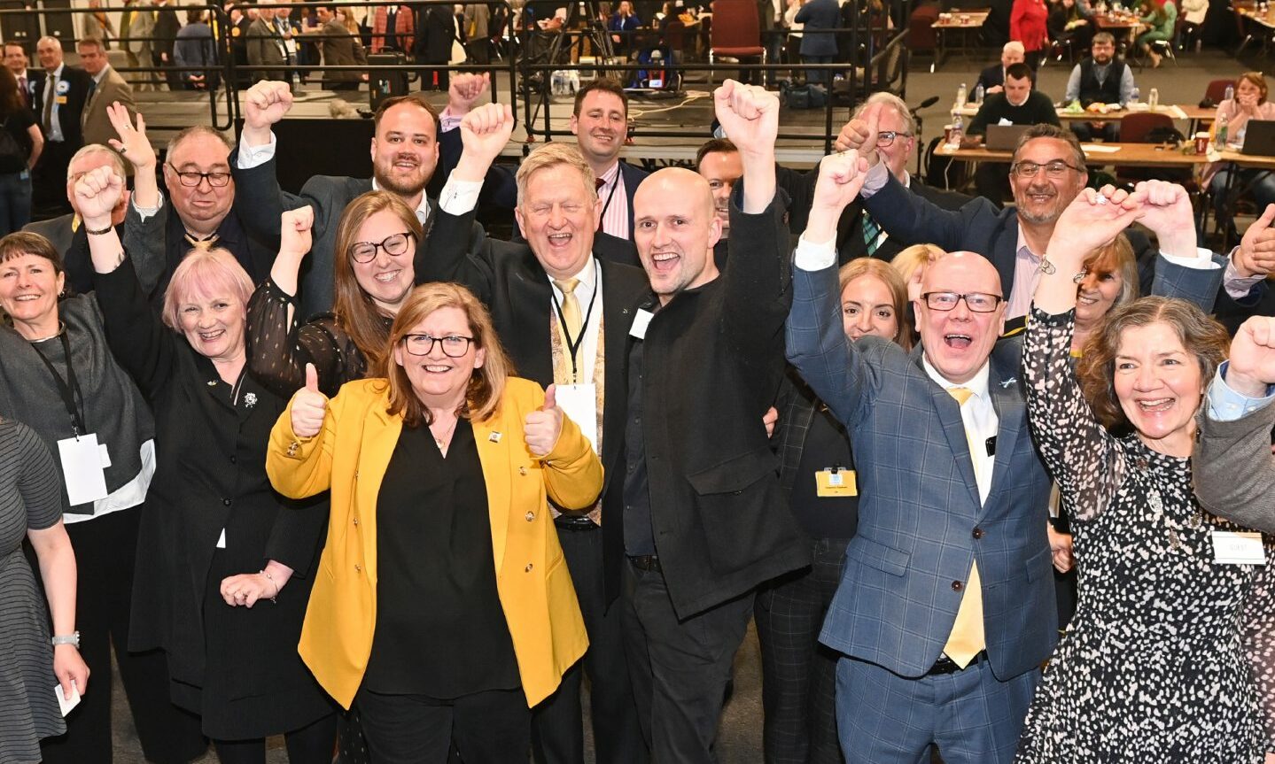 Aberdeen City Council's record-breaking SNP group celebrating with party colleagues at P&J Live. Their weekend quickly moved on to leadership and coalition talks. Picture by Scott Baxter/DCT Media.