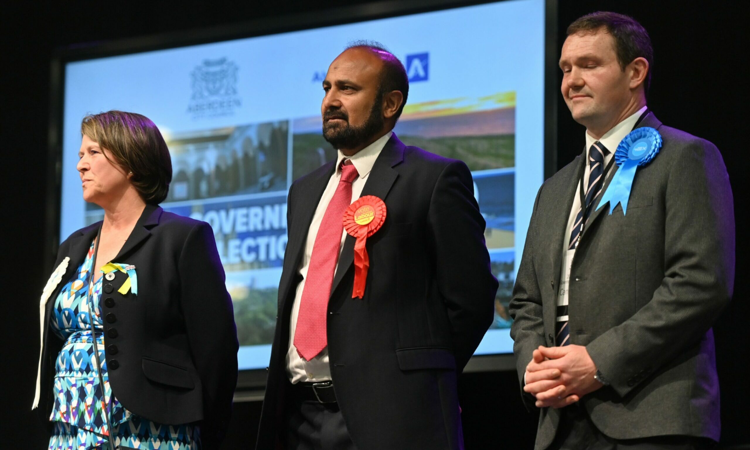 Tauqeer Malik, centre, was Aberdeen City Council's first Bame councillor. He was re-elected on Thursday. Picture by Scott Baxter/DCT Media.