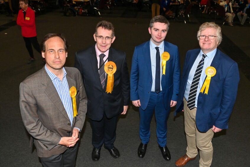 Aberdeen's Liberal Democrat group - Martin Greig, Steve Delaney, Desmond Bouse and leader Ian Yuill - are in great demand - and met with the SNP yesterday on a potential SNP coalition. Picture by Scott Baxter/DCT Media.