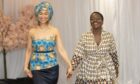 Designer Belocine Ruth Musolo walks down the runway with a model in African prints at Aberdeen Fashion Week. Pictures by Scott Baxter.