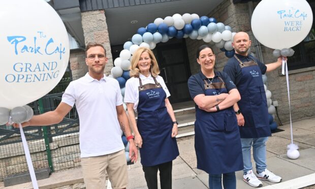 The Park Cafe in Hazlehead staged a big reopening party.  Management team L-R Damian Panakowski, Pat Kennedy, Dayna Bruce, Jaroslaw Wierzbicki. 
Picture by Scott Baxter