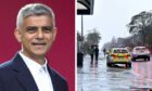 Mayor of London Sadiq Khan (left) and police at the scene on King Street in Aberdeen (right).